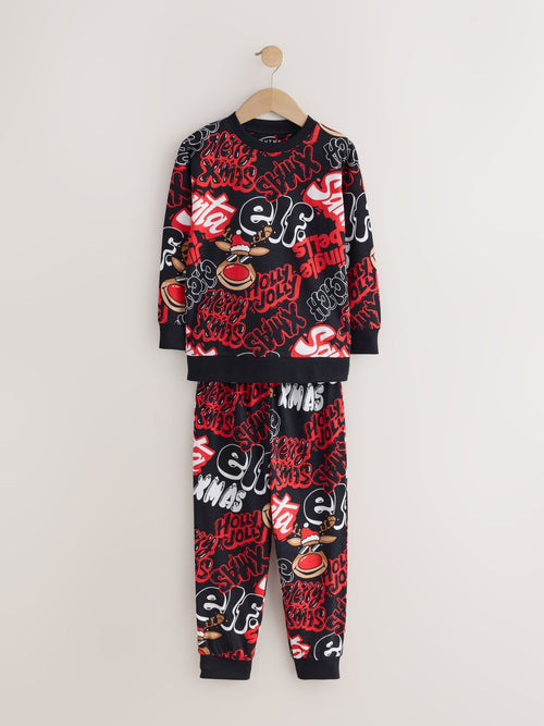 Dsiney Kidz - Black/Red Xmas Slogan Christmas Pyjamas Set (3-16yrs) image 1