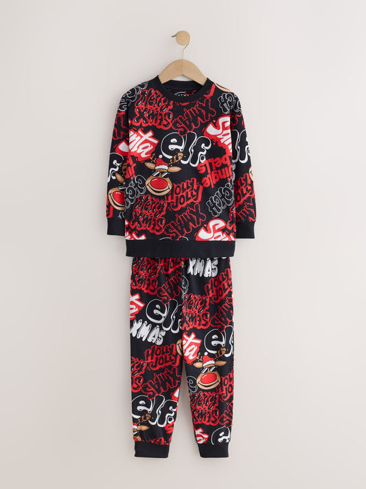 Dsiney Kidz - Black/Red Xmas Slogan Christmas Pyjamas Set (3-16yrs) image 1