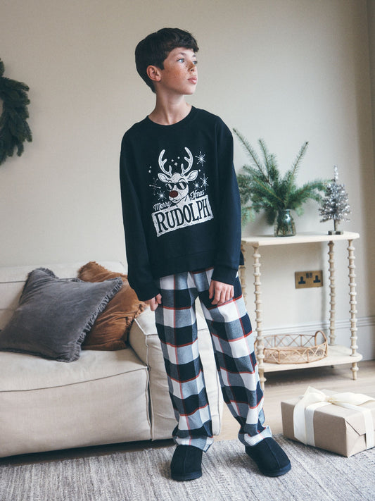 Black/Grey Cool Rudolph Christmas Pyjamas Set (3-16yrs) - image 1