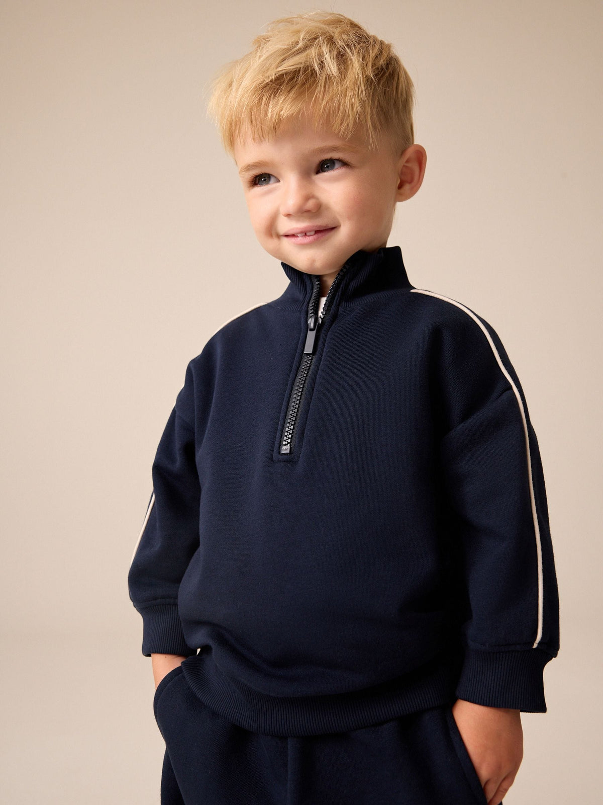 Navy/White Half Zip Top and Joggers Set (3mths-7yrs) - image 2