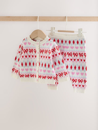 Pink and White Fairisle Knitted Cardigan and Leggings Baby Set 2 Piece (0mths-2yrs) - image 1