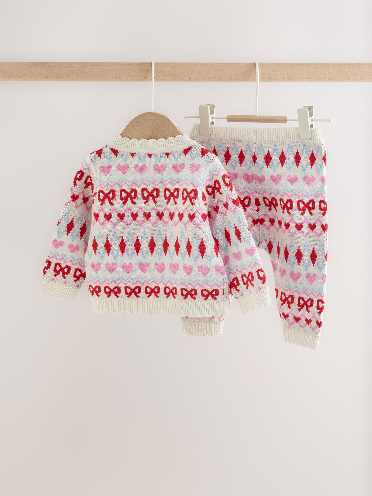 Pink and White Fairisle Knitted Cardigan and Leggings Baby Set 2 Piece (0mths-2yrs) - image 2