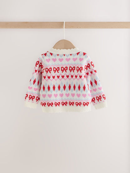 Pink and White Fairisle Knitted Cardigan and Leggings Baby Set 2 Piece (0mths-2yrs) - image 5