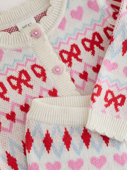 Pink and White Fairisle Knitted Cardigan and Leggings Baby Set 2 Piece (0mths-2yrs) - image 7