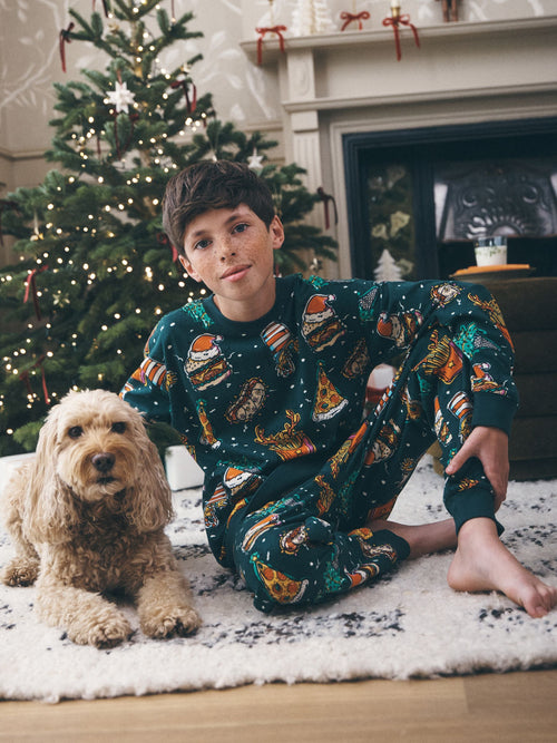 Green All Over Food Christmas Pyjamas Set (3-16yrs) - image 1