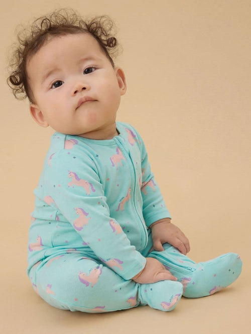 MORI Blue Unicorn Dreams Supersoft Clever Zip Sleepsuit image 1