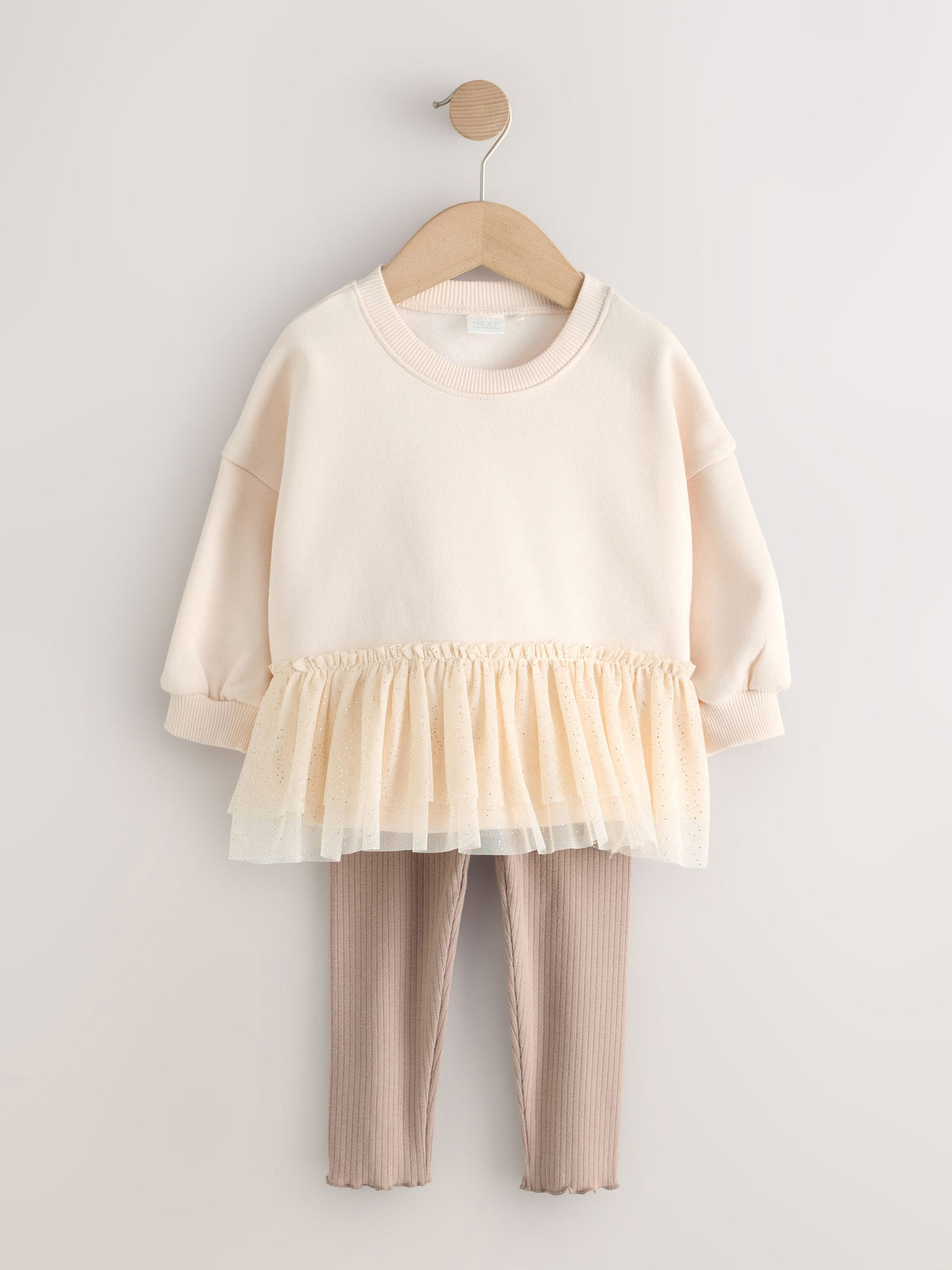 Cream Mesh Peplum Sweatshirt and Leggings Set (3mths-7yrs) - image 1