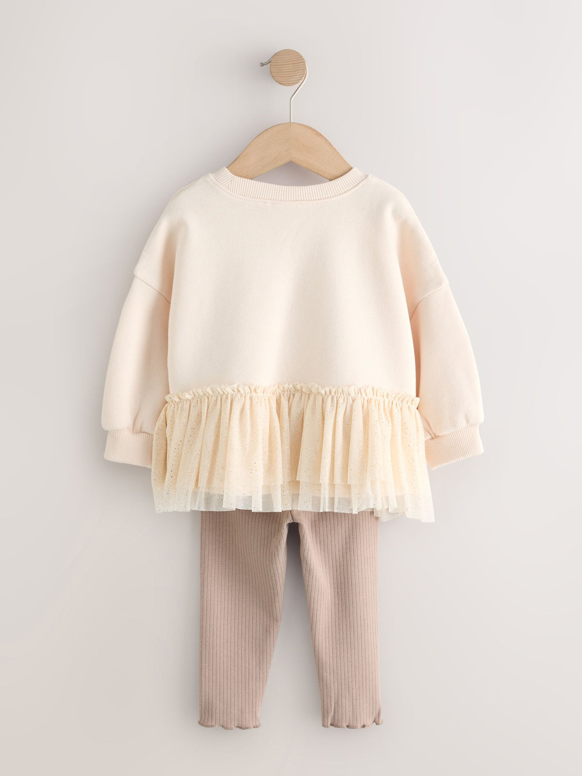 Cream Mesh Peplum Sweatshirt and Leggings Set (3mths-7yrs) - image 2