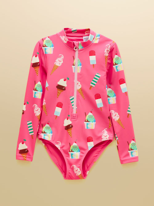 Dsiney Kidz - Joules Girls' Pink Ice Cream Long Sleeve Sunsafe Swimsuit image 1