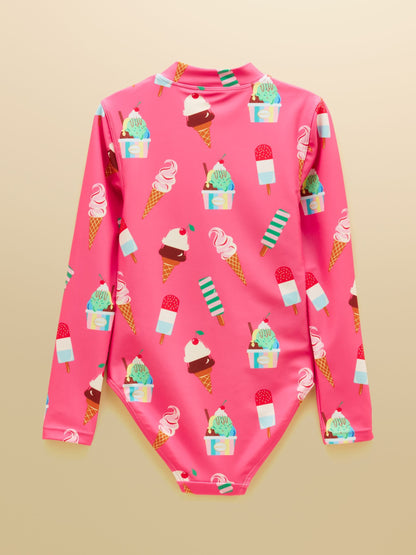 Dsiney Kidz - Joules Girls' Pink Ice Cream Long Sleeve Sunsafe Swimsuit image 2