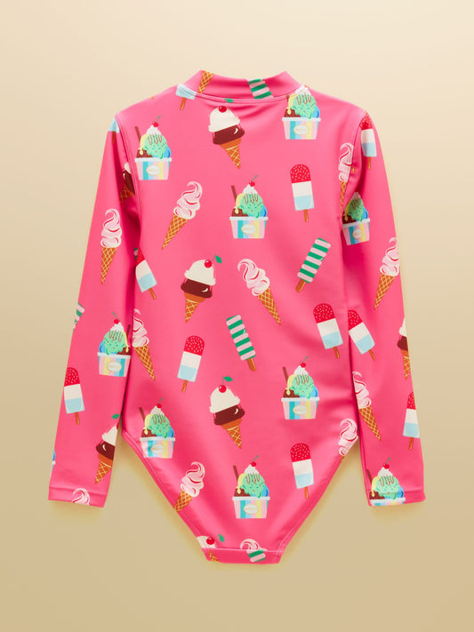 Dsiney Kidz - Joules Girls' Pink Ice Cream Long Sleeve Sunsafe Swimsuit image 2