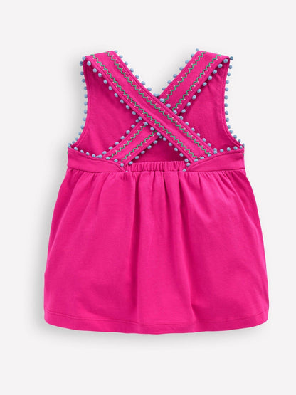 Boden Pink Cross-Back Pom Trim Top image 2