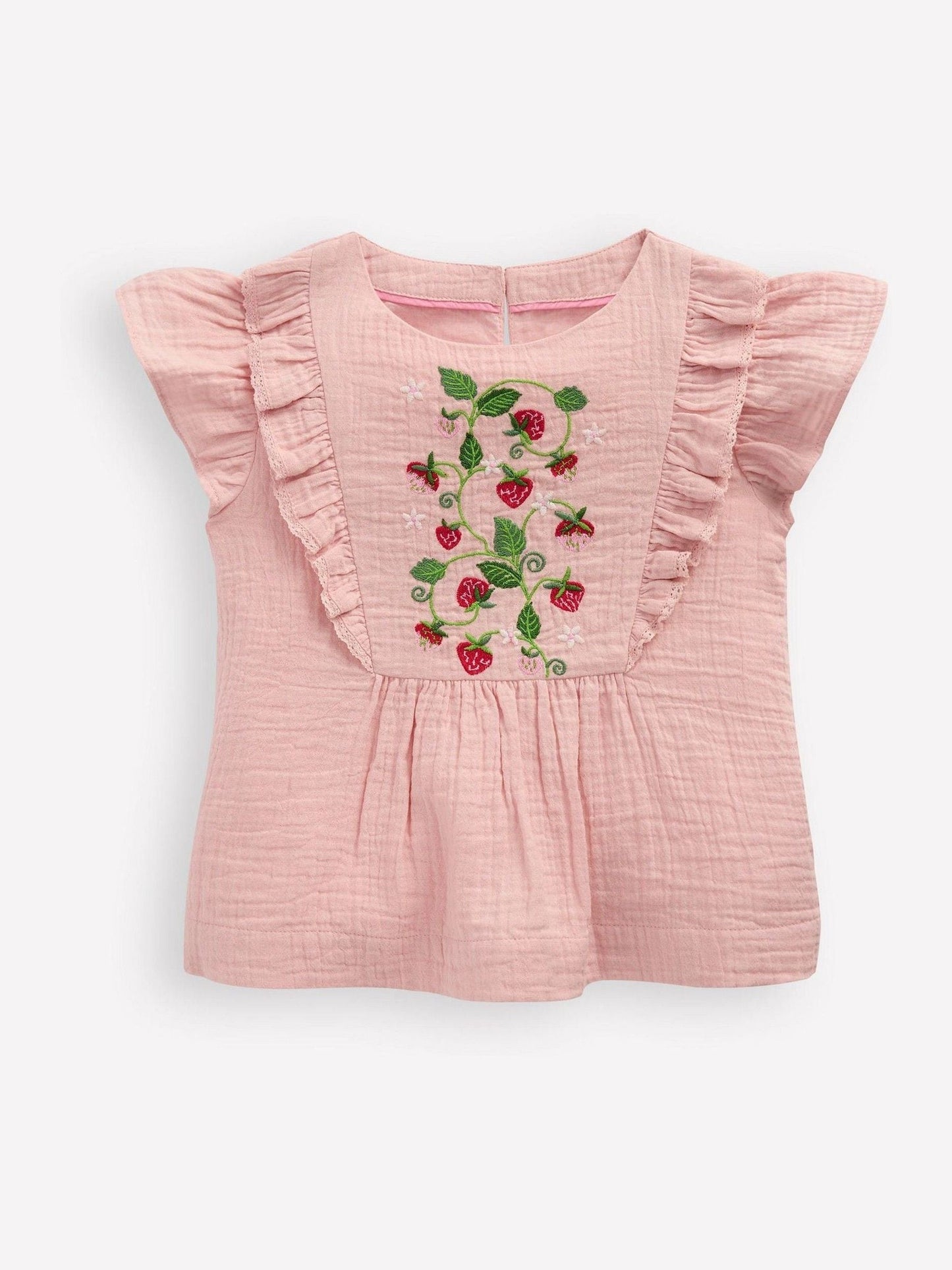 Boden Pink Embroidered Frilly Woven Top image 1