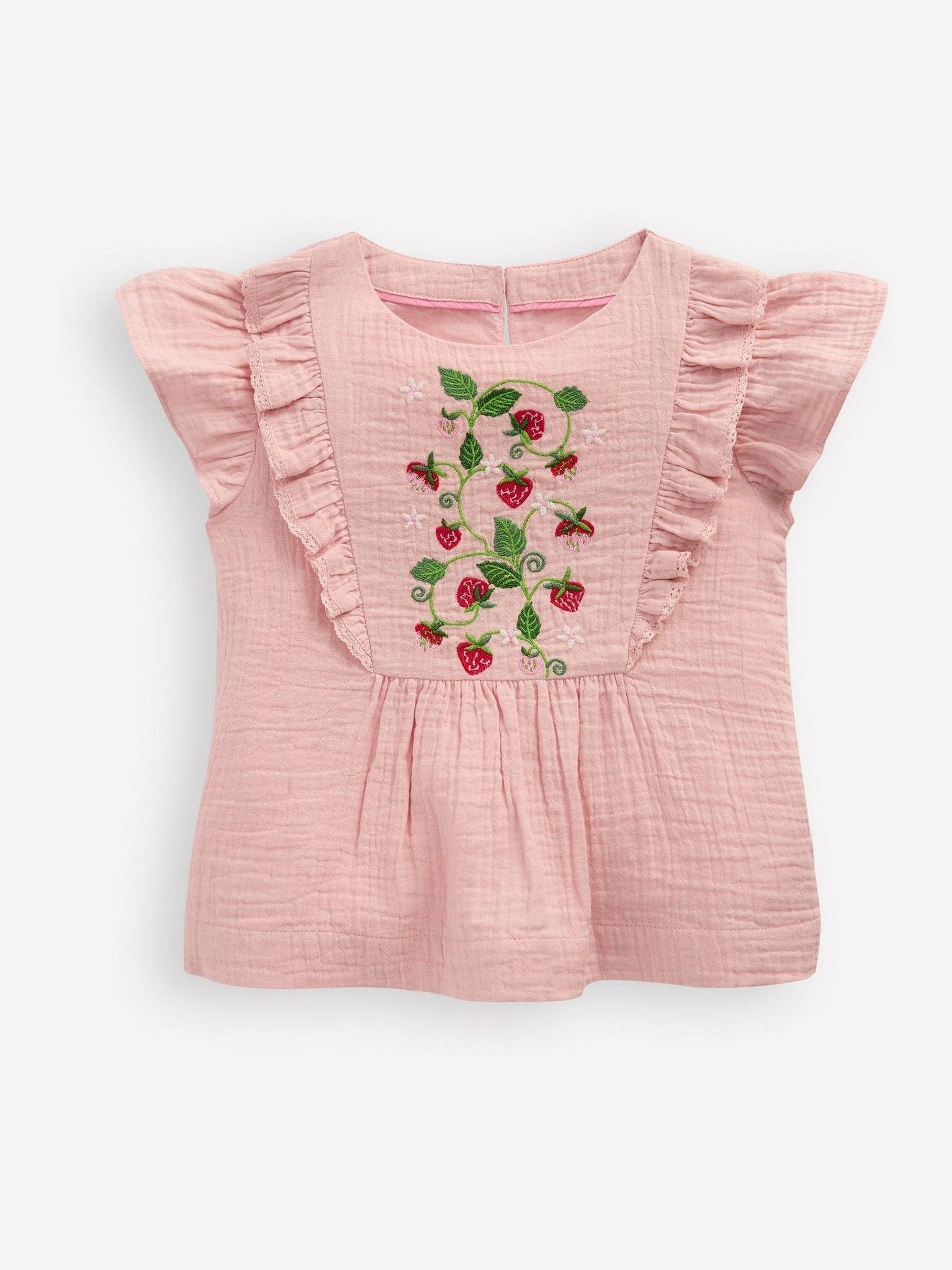 Boden Pink Embroidered Frilly Woven Top image 1