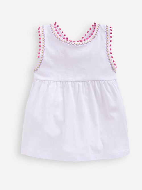 Dsiney Kidz - Boden White Cross-Back Pom Trim Top image 1