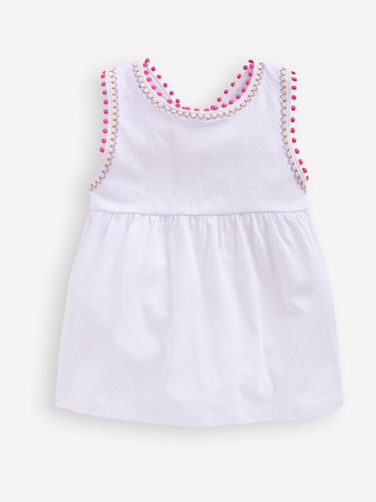 Boden White Cross-Back Pom Trim Top image 1