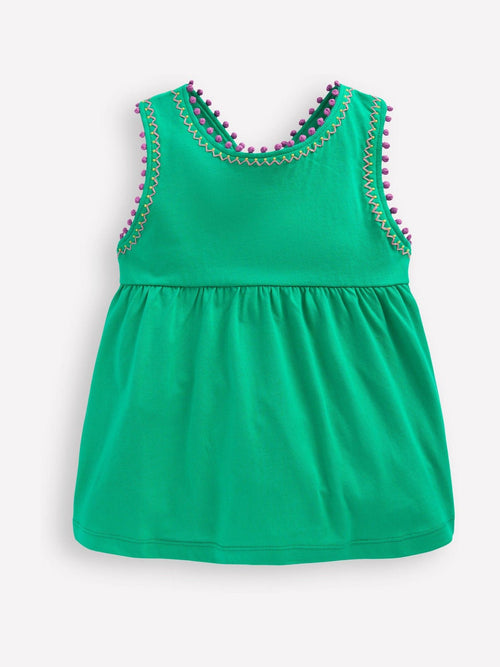Boden Blue Cross-Back Pom Trim Top image 1