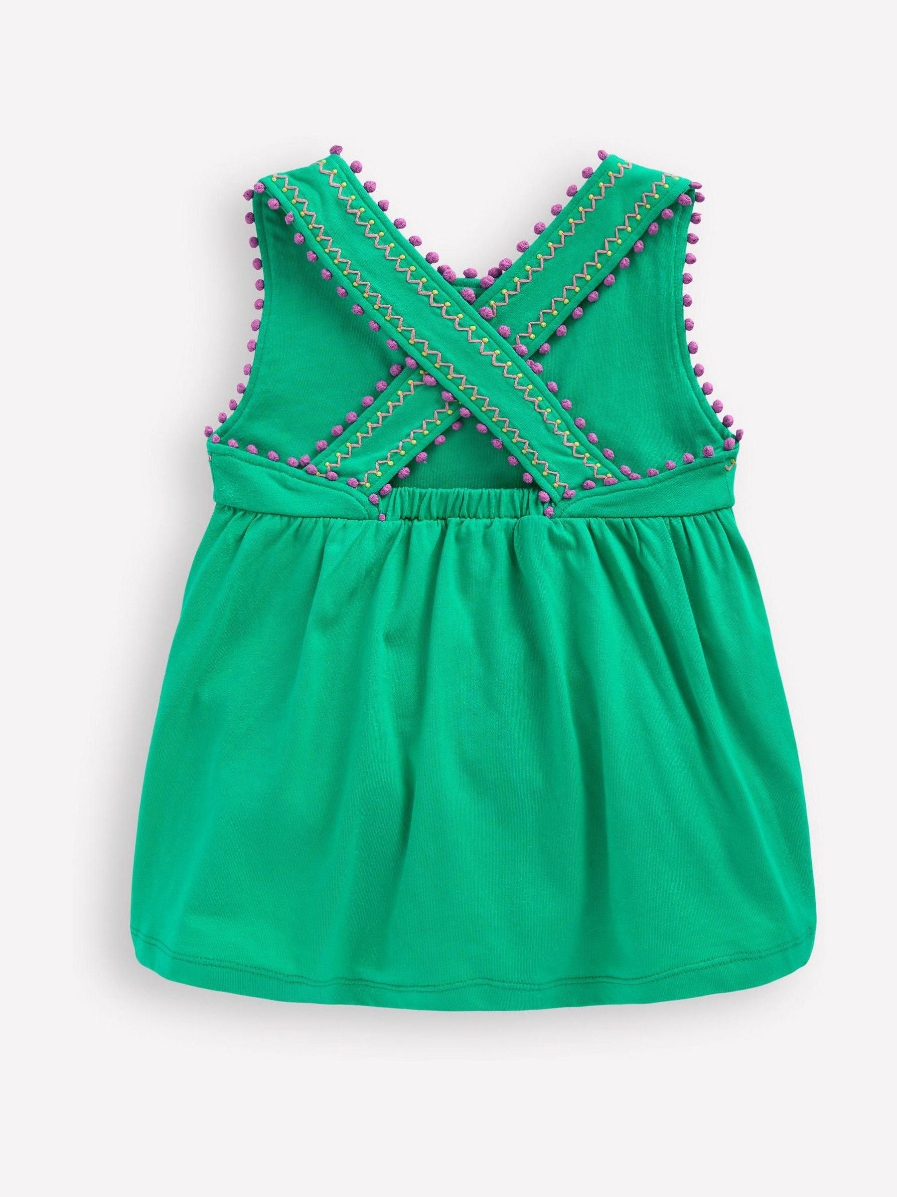 Boden Blue Cross-Back Pom Trim Top image 2