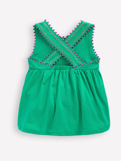 Boden Blue Cross-Back Pom Trim Top image 2