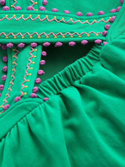 Boden Blue Cross-Back Pom Trim Top image 3