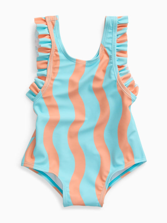 Dsiney Kidz - KIDLY by MORI Turquiose Orange Frill Detail Soft Swimsuit image 1
