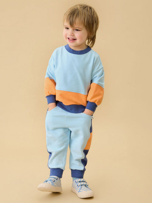 KIDLY by MORI Orange Colourblock Soft Cotton Joggers image 1