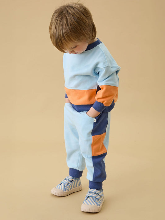 KIDLY by MORI Orange Colourblock Soft Cotton Joggers image 2