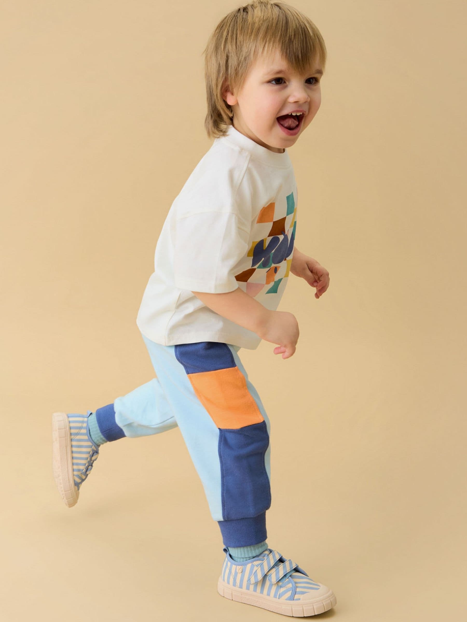 KIDLY by MORI Orange Colourblock Soft Cotton Joggers image 3