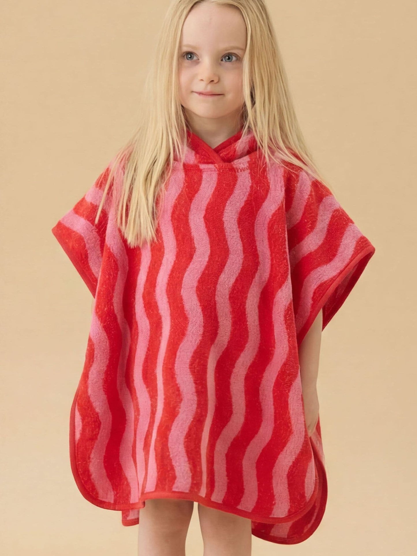 KIDLY by MORI Pink Stripe Reversible Hooded Beach/Pool Towel image 1