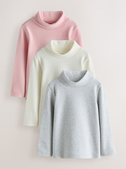 Cream/Pink/Grey Long Sleeve Roll Neck Tops 3 Pack (3mths-7yrs) - image 1