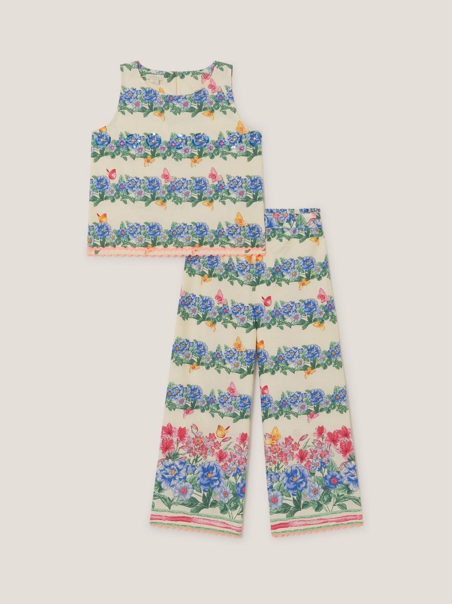 Monsoon Cream Clara Floral Print Top & Trousers Set image 2