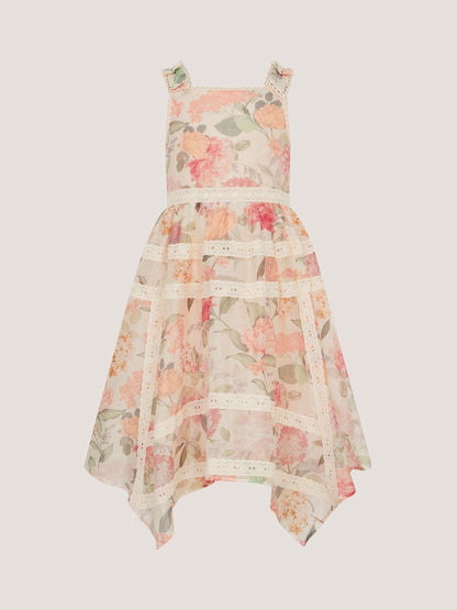 Monsoon Pink Kelis Floral Lace Hanky Hem Dress image 3