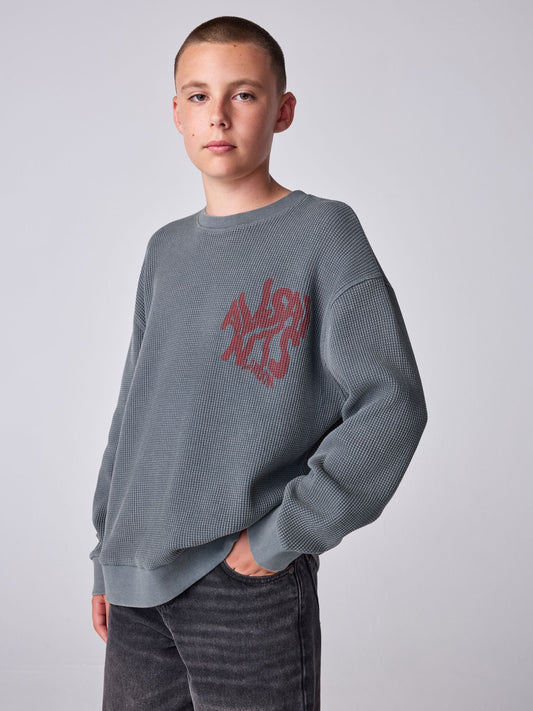 smALLSAINTS Grey Orlando Oversized Waffle Sweatshirt - image 1