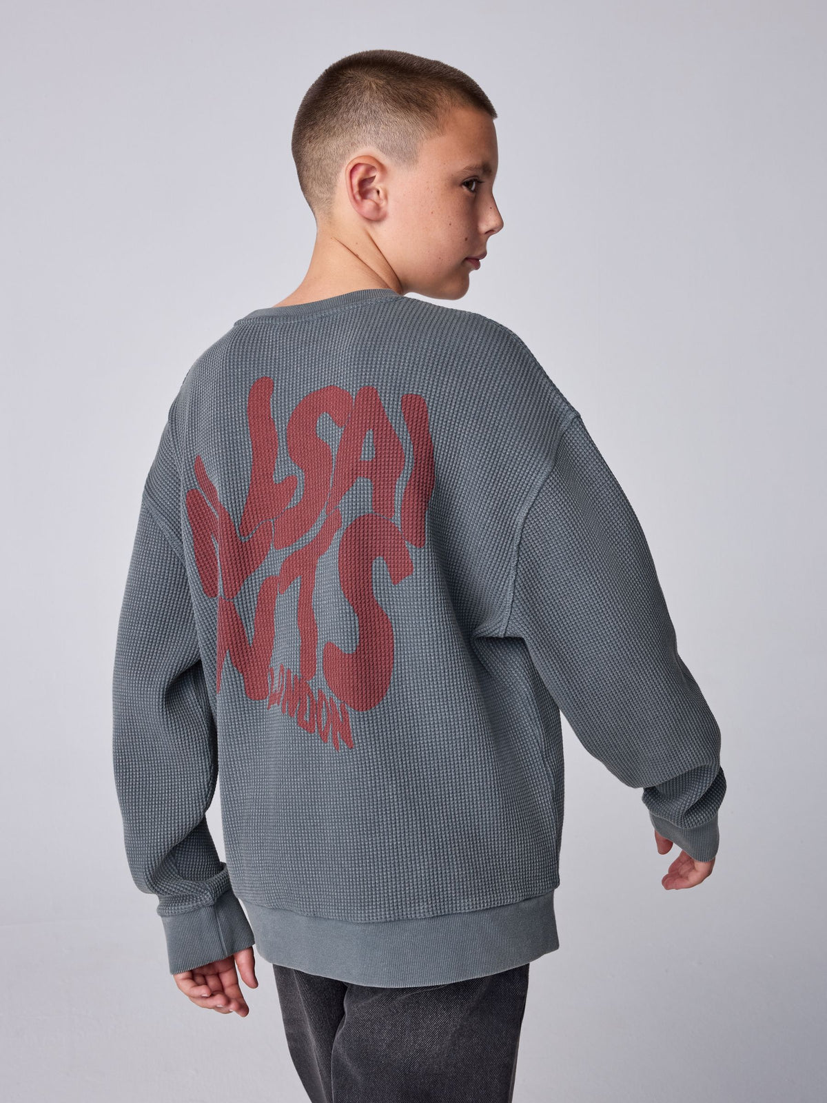 smALLSAINTS Grey Orlando Oversized Waffle Sweatshirt - image 3