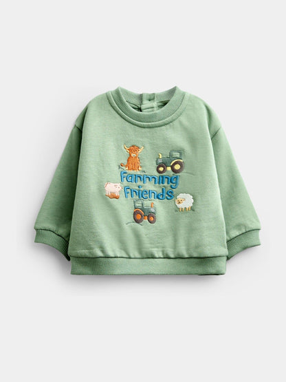 Dsiney Kidz - Jojo Maman Bébé Green Farmyard Baby Appliqué Sweatshirt & Jogger Set image 2