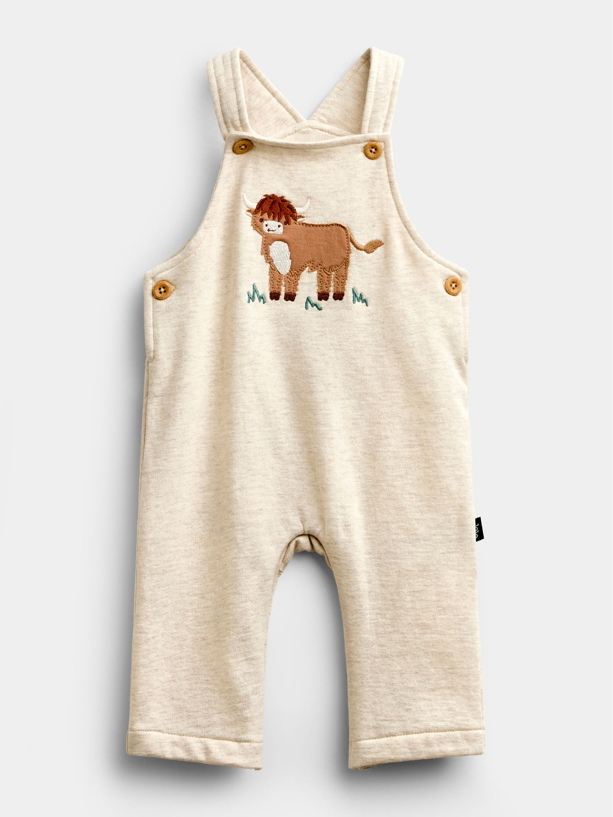 JoJo Maman Bébé Oat Marl Highland Cow Appliqué Dungaree Set - image 4