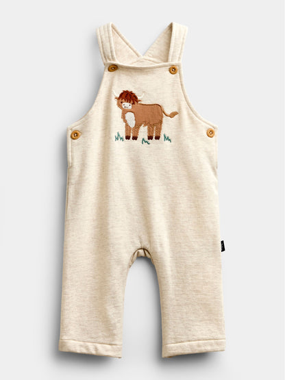 JoJo Maman Bébé Oat Marl Highland Cow Appliqué Dungaree Set - image 4