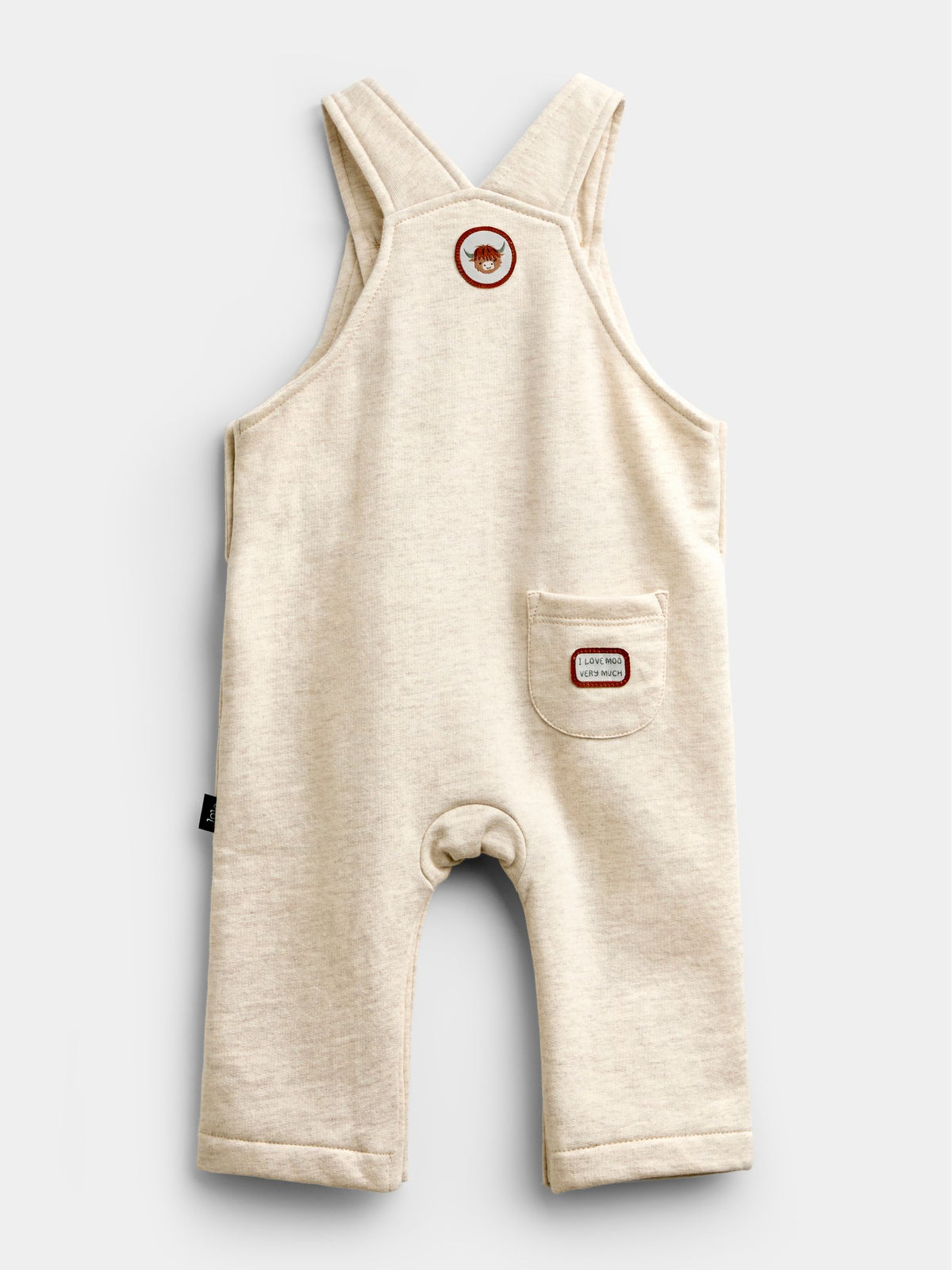 JoJo Maman Bébé Oat Marl Highland Cow Appliqué Dungaree Set - image 5