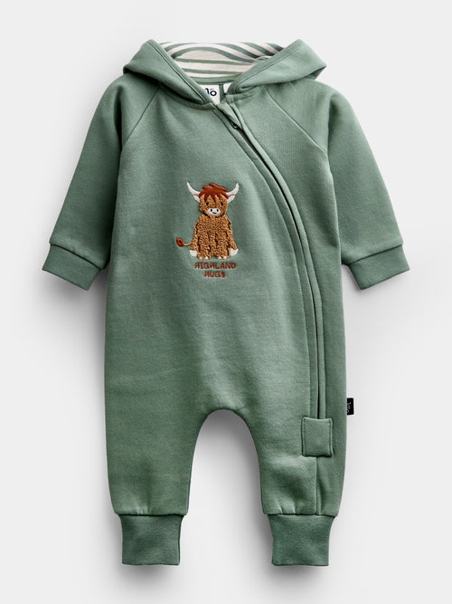 JoJo Maman Bébé Green Highland Cow Jersey Romper - image 1