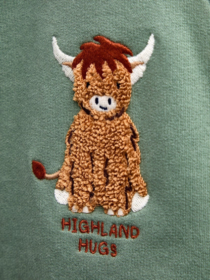JoJo Maman Bébé Green Highland Cow Jersey Romper - image 4
