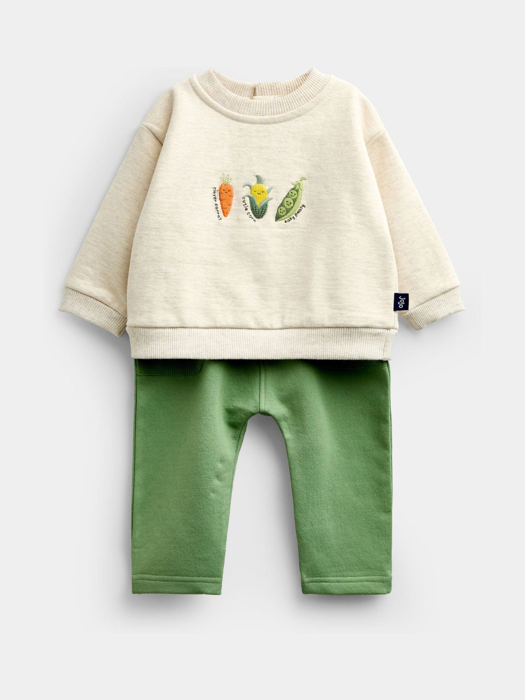 Jojo Maman Bébé Green Vegetable Appliqué Sweatshirt & Jogger Set image 1