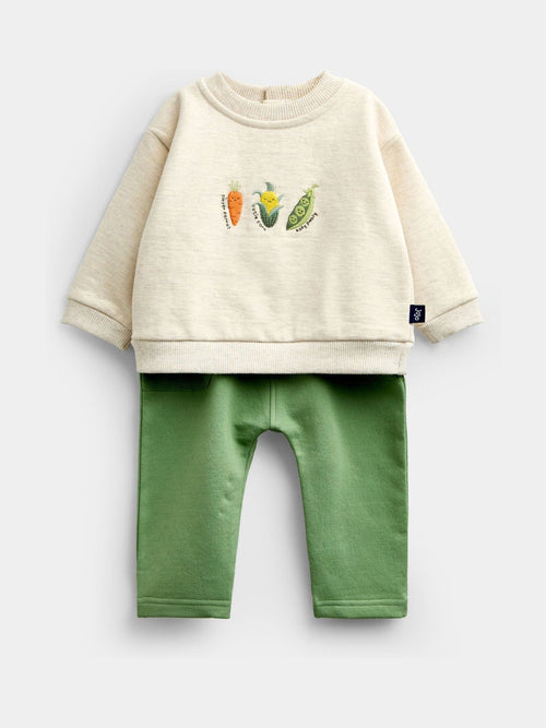 Jojo Maman Bébé Green Vegetable Appliqué Sweatshirt & Jogger Set image 1