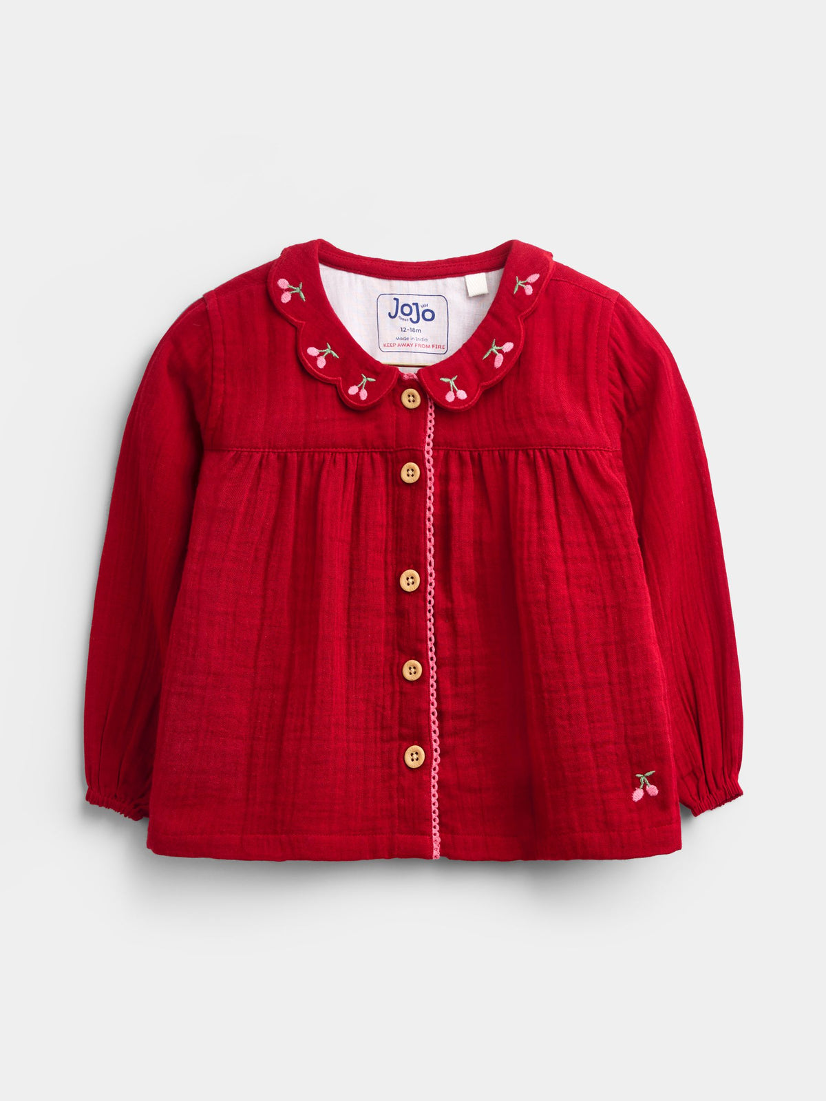 JoJo Maman Bébé Pink Cherry Embroidered Collar Pyjamas - image 2