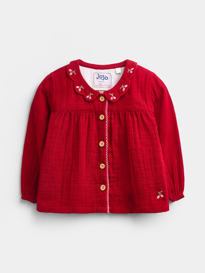 JoJo Maman Bébé Pink Cherry Embroidered Collar Pyjamas - image 2