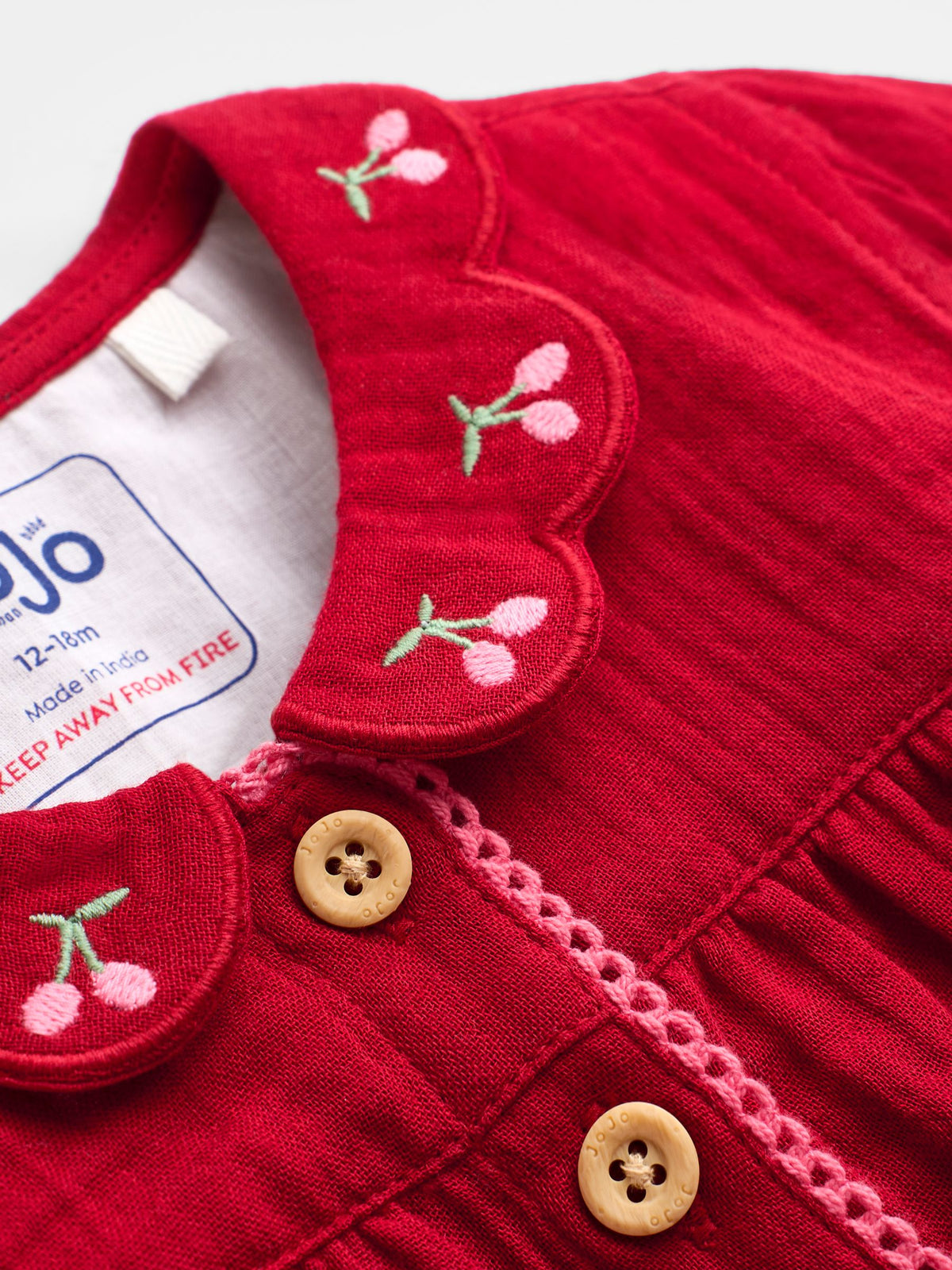 JoJo Maman Bébé Pink Cherry Embroidered Collar Pyjamas - image 6