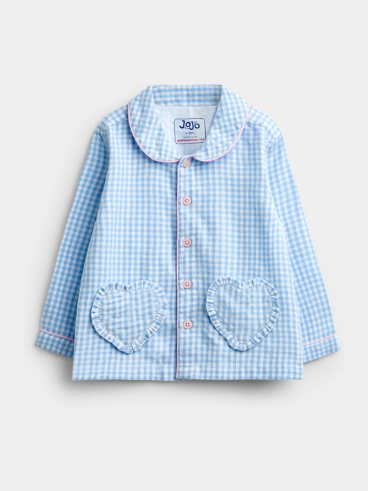Dsiney Kidz - JoJo Maman Bébé Light Blue Gingham Floral Woven Pyjamas image 2
