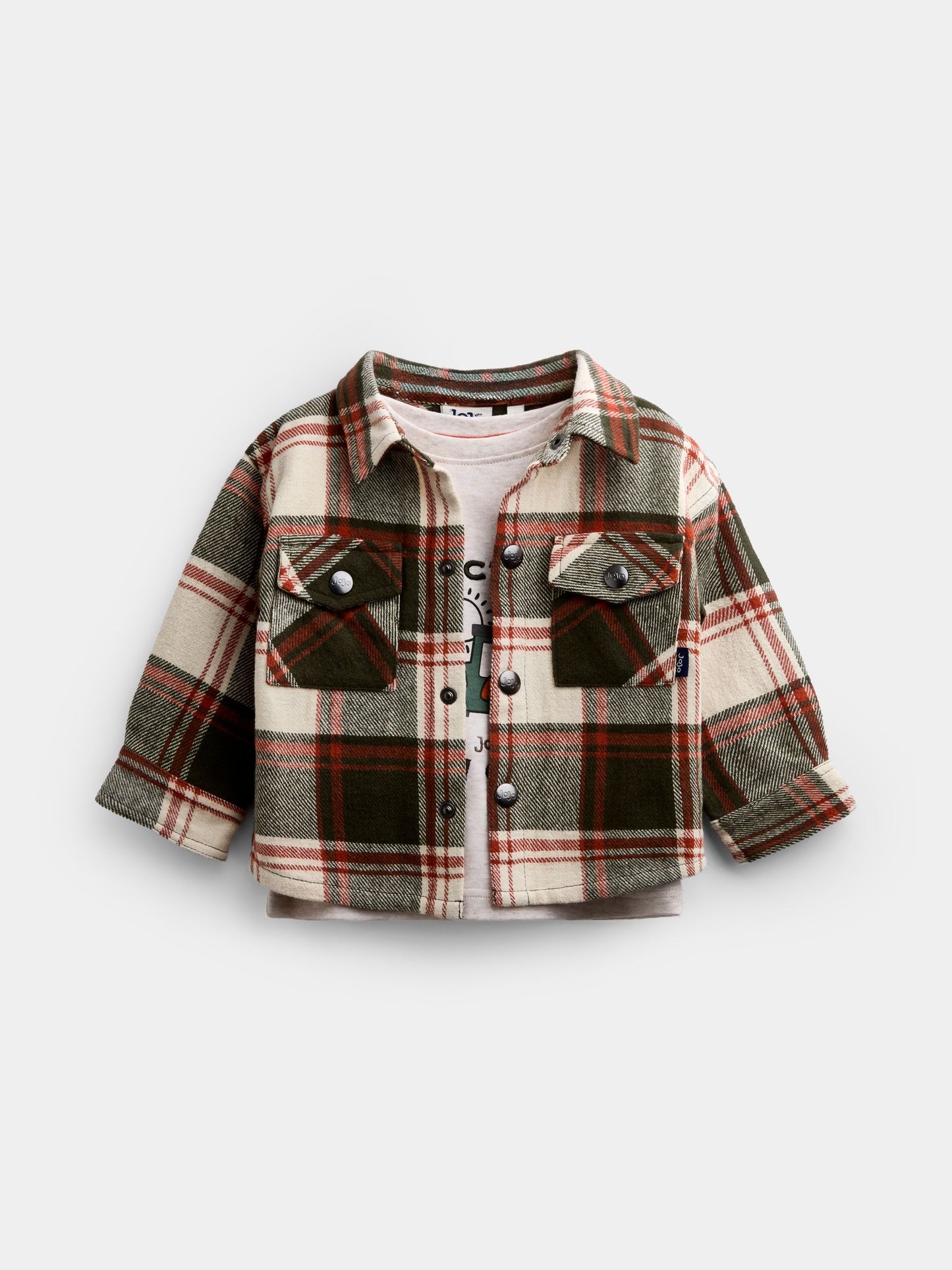 Dsiney Kidz - JoJo Maman Bébé Khaki Green Check Brushed Shirt & T-Shirt image 2