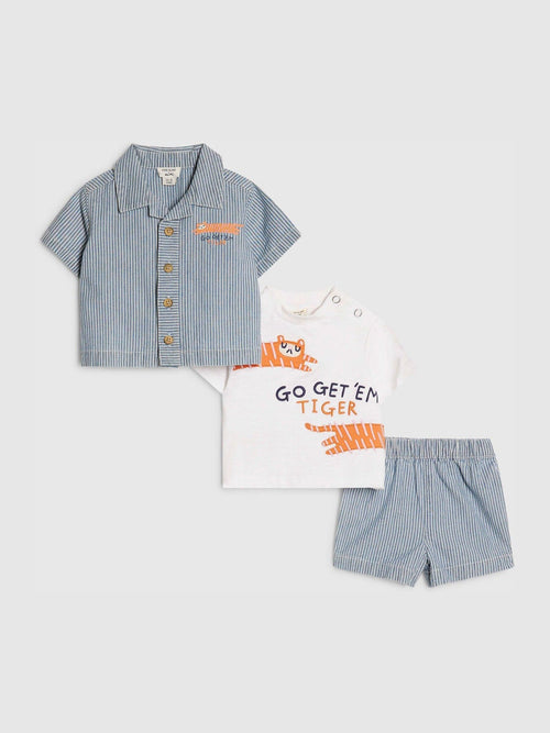 River Island Blue Tiger Stripe Abbie Rosie Shirt & Shorts Set 3 Piece image 1