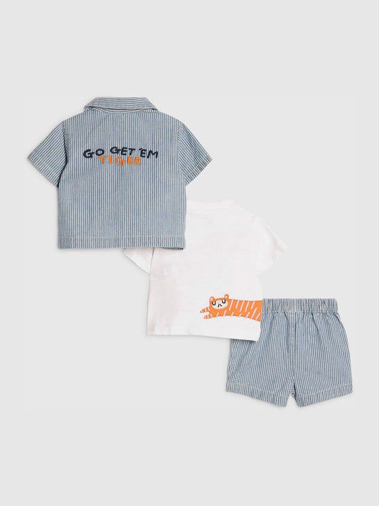 River Island Blue Tiger Stripe Abbie Rosie Shirt & Shorts Set 3 Piece image 2