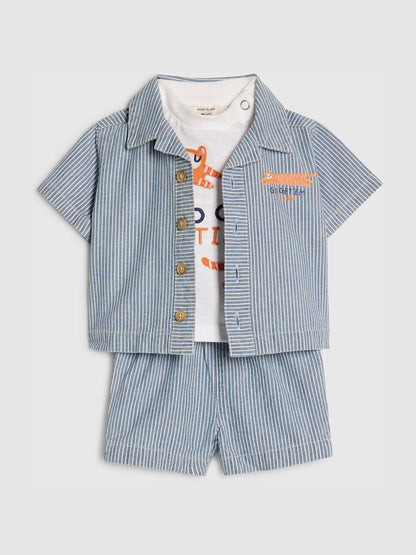 River Island Blue Tiger Stripe Abbie Rosie Shirt & Shorts Set 3 Piece image 3